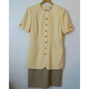 VTG Yellow Dress Women size 10 Colorblock 2in1 Look Button Zip Up Kasper for ASL